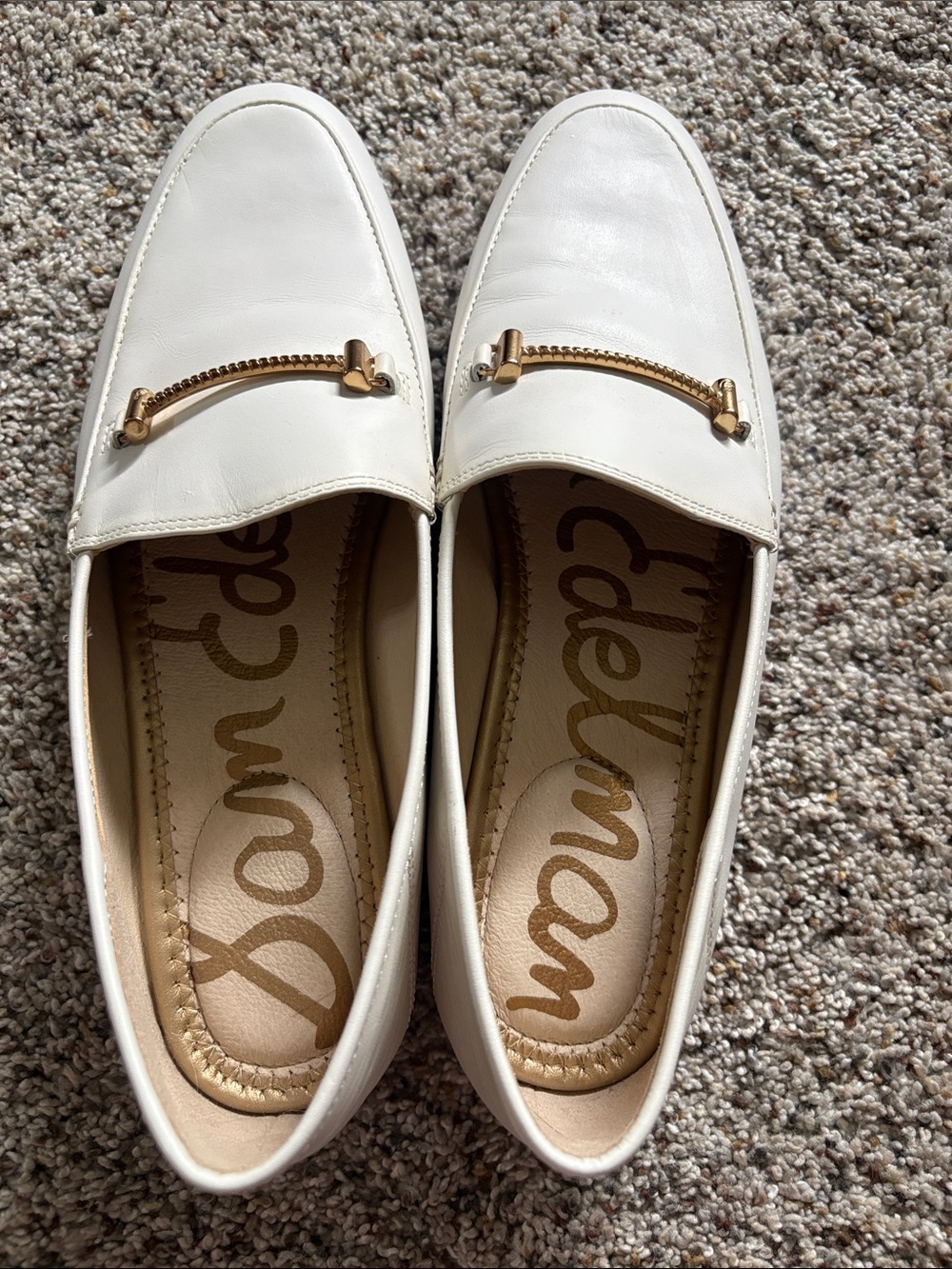Sam Edelman Cream Leather Loafers with Gold Horsebit NWOT Size 8.5